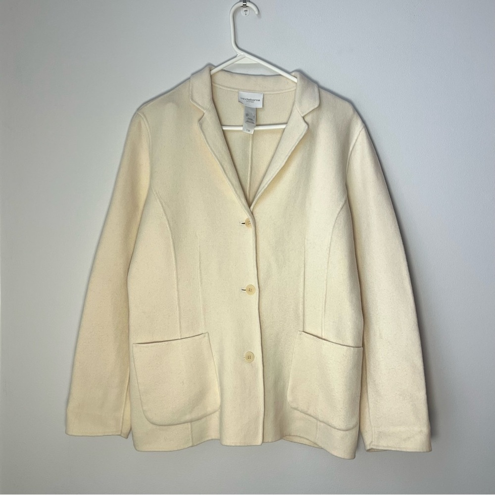 Liz Claiborne Lizsport Wool Blend Blazer Jacket Size Large Cream Color